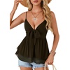image:imageLYANER Womens Sexy Deep V Neck Babydoll Tank Top Spaghetti Strap Tie Front Flowy Peplum Cami Going Out TopsOlive Drab