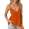 image:imageLYANER Womens Sexy Deep V Neck Babydoll Tank Top Spaghetti Strap Tie Front Flowy Peplum Cami Going Out TopsOrange