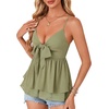 image:imageLYANER Womens Sexy Deep V Neck Babydoll Tank Top Spaghetti Strap Tie Front Flowy Peplum Cami Going Out TopsPea Green