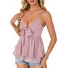 image:imageLYANER Womens Sexy Deep V Neck Babydoll Tank Top Spaghetti Strap Tie Front Flowy Peplum Cami Going Out TopsPure Pink