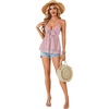 image:imageLYANER Womens Sexy Deep V Neck Babydoll Tank Top Spaghetti Strap Tie Front Flowy Peplum Cami Going Out TopsPure Pink
