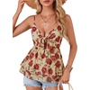 image:imageLYANER Womens Sexy Deep V Neck Babydoll Tank Top Spaghetti Strap Tie Front Flowy Peplum Cami Going Out TopsRed Floral