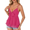 image:imageLYANER Womens Sexy Deep V Neck Babydoll Tank Top Spaghetti Strap Tie Front Flowy Peplum Cami Going Out TopsRose Red