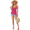 image:imageLYANER Womens Sexy Deep V Neck Babydoll Tank Top Spaghetti Strap Tie Front Flowy Peplum Cami Going Out TopsRose Red
