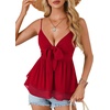 image:imageLYANER Womens Sexy Deep V Neck Babydoll Tank Top Spaghetti Strap Tie Front Flowy Peplum Cami Going Out TopsSolid Red