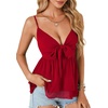 image:imageLYANER Womens Sexy Deep V Neck Babydoll Tank Top Spaghetti Strap Tie Front Flowy Peplum Cami Going Out TopsSolid Red