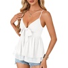 image:imageLYANER Womens Sexy Deep V Neck Babydoll Tank Top Spaghetti Strap Tie Front Flowy Peplum Cami Going Out TopsSolid White