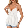 image:imageLYANER Womens Sexy Deep V Neck Babydoll Tank Top Spaghetti Strap Tie Front Flowy Peplum Cami Going Out TopsWhite