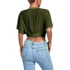 image:imageLYANER Womens Sexy Deep V Neck Tie Front Wrap Cropped Blouse Bell Short Sleeve Ruffle Crop TopsArmy Green