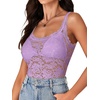 image:imageLYANER Womens Sexy Floral Lace Tops Scallop Strap Sleeveless See Through Sheer Tank Top Cami ShirtLight Purple