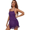 image:imageLYANER Womens Sexy Fringe Halter Waist Tie Back Sleeveless Romper Jumpsuit Playsuits Purple Small