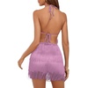 image:imageLYANER Womens Sexy Fringe Halter Waist Tie Back Sleeveless Romper Jumpsuit PlaysuitsLilac