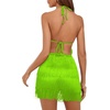 image:imageLYANER Womens Sexy Fringe Halter Waist Tie Back Sleeveless Romper Jumpsuit PlaysuitsYellow Green