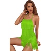 image:imageLYANER Womens Sexy Fringe Halter Waist Tie Back Sleeveless Romper Jumpsuit PlaysuitsYellow Green