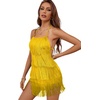image:imageLYANER Womens Sexy Fringe Halter Waist Tie Back Sleeveless Romper Short Jumpsuit Playsuits Light Yellow XSmall