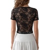 image:imageLYANER Womens Sheer Floral Lace Mesh Top Round Neck Short Sleeve Sexy Crop Tops Going Out Club Tee ShirtsBlack
