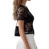 image:imageLYANER Womens Sheer Floral Lace Mesh Top Round Neck Short Sleeve Sexy Crop Tops Going Out Club Tee ShirtsBlack