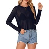 image:imageLYANER Womens Sheer Mesh Long Sleeve Round Neck Sexy See Through Blouse Shirt TopDark Blue