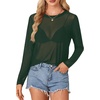 image:imageLYANER Womens Sheer Mesh Long Sleeve Round Neck Sexy See Through Blouse Shirt TopGreen01