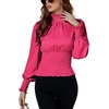 image:imageLYANER Womens Shirred Frill Mock Neck Smocked Puff Long Sleeve Blouse TopRose