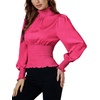 image:imageLYANER Womens Shirred Frill Mock Neck Smocked Puff Long Sleeve Blouse TopRose