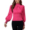 image:imageLYANER Womens Shirred Frill Mock Neck Smocked Puff Long Sleeve Blouse TopRose