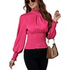image:imageLYANER Womens Shirred Frill Mock Neck Smocked Puff Long Sleeve Blouse TopRose