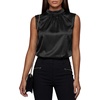 image:imageLYANER Womens Silky Satin Pleated Front Mock Neck Sleeveless Business Casual Tank TopsBlack