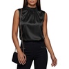 image:imageLYANER Womens Silky Satin Pleated Front Mock Neck Sleeveless Business Casual Tank TopsBlack