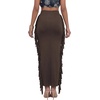 image:imageLYANER Womens Skirt Fringe Side Tassel Elastic Waist Slim Bodycon Long Maxi Pencil Skirts for ClubDark Brown