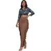 image:imageLYANER Womens Skirt Fringe Side Tassel Elastic Waist Slim Bodycon Long Maxi Pencil Skirts for ClubPure Khaki
