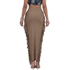 image:imageLYANER Womens Skirt Fringe Side Tassel Elastic Waist Slim Bodycon Long Maxi Pencil Skirts for ClubSolid Khaki