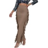 image:imageLYANER Womens Skirt Fringe Side Tassel Elastic Waist Slim Bodycon Long Maxi Pencil Skirts for ClubSolid Khaki