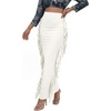 image:imageLYANER Womens Skirt Fringe Side Tassel Elastic Waist Slim Bodycon Long Maxi Pencil Skirts for ClubSolid White