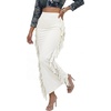 image:imageLYANER Womens Skirt Fringe Side Tassel Elastic Waist Slim Bodycon Long Maxi Pencil Skirts for ClubSolid White