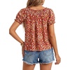 image:imageLYANER Womens Smocked Round Neck Ruched Ruffle Short Sleeve Loose Fit Boho Blouse TopsWine Red