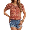 image:imageLYANER Womens Smocked Round Neck Ruched Ruffle Short Sleeve Loose Fit Boho Blouse TopsWine Red
