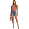 image:imageLYANER Womens Smocked Round Neck Ruched Ruffle Short Sleeve Loose Fit Boho Blouse TopsWine Red