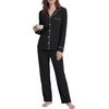 image:imageLYANER Womens Soft Modal Pajamas Long Sleeve Button Down PJS V Neck 2 Piece Sleepwear Lounge SetsBlack