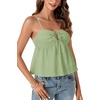 image:imageLYANER Womens Spaghetti Strap Sweetheart Neck Cami Crop Tops Tie Front Camisole Sleeveless Peplum TopBean Green
