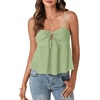 image:imageLYANER Womens Spaghetti Strap Sweetheart Neck Cami Crop Tops Tie Front Camisole Sleeveless Peplum TopBean Green