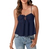 image:imageLYANER Womens Spaghetti Strap Sweetheart Neck Cami Crop Tops Tie Front Camisole Sleeveless Peplum TopNavy Blue