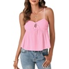 image:imageLYANER Womens Spaghetti Strap Sweetheart Neck Cami Crop Tops Tie Front Camisole Sleeveless Peplum TopPink