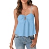image:imageLYANER Womens Spaghetti Strap Sweetheart Neck Cami Crop Tops Tie Front Camisole Sleeveless Peplum TopSky Blue