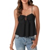 image:imageLYANER Womens Spaghetti Strap Sweetheart Neck Cami Crop Tops Tie Front Camisole Sleeveless Peplum TopSolid Black
