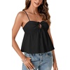 image:imageLYANER Womens Spaghetti Strap Sweetheart Neck Cami Crop Tops Tie Front Camisole Sleeveless Peplum TopSolid Black