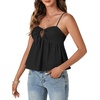 image:imageLYANER Womens Spaghetti Strap Sweetheart Neck Cami Crop Tops Tie Front Camisole Sleeveless Peplum TopSolid Black