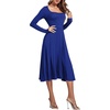 image:imageLYANER Womens Square Neck Long Sleeve Empire Waist A Line Flare Solid Midi DressRoyal Blue