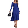 image:imageLYANER Womens Square Neck Long Sleeve Empire Waist A Line Flare Solid Midi DressRoyal Blue