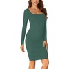 image:imageLYANER Womens Square Neck Long Sleeve Fall Elastic Knee Length Bodycon Bodice Mini DressDark Green